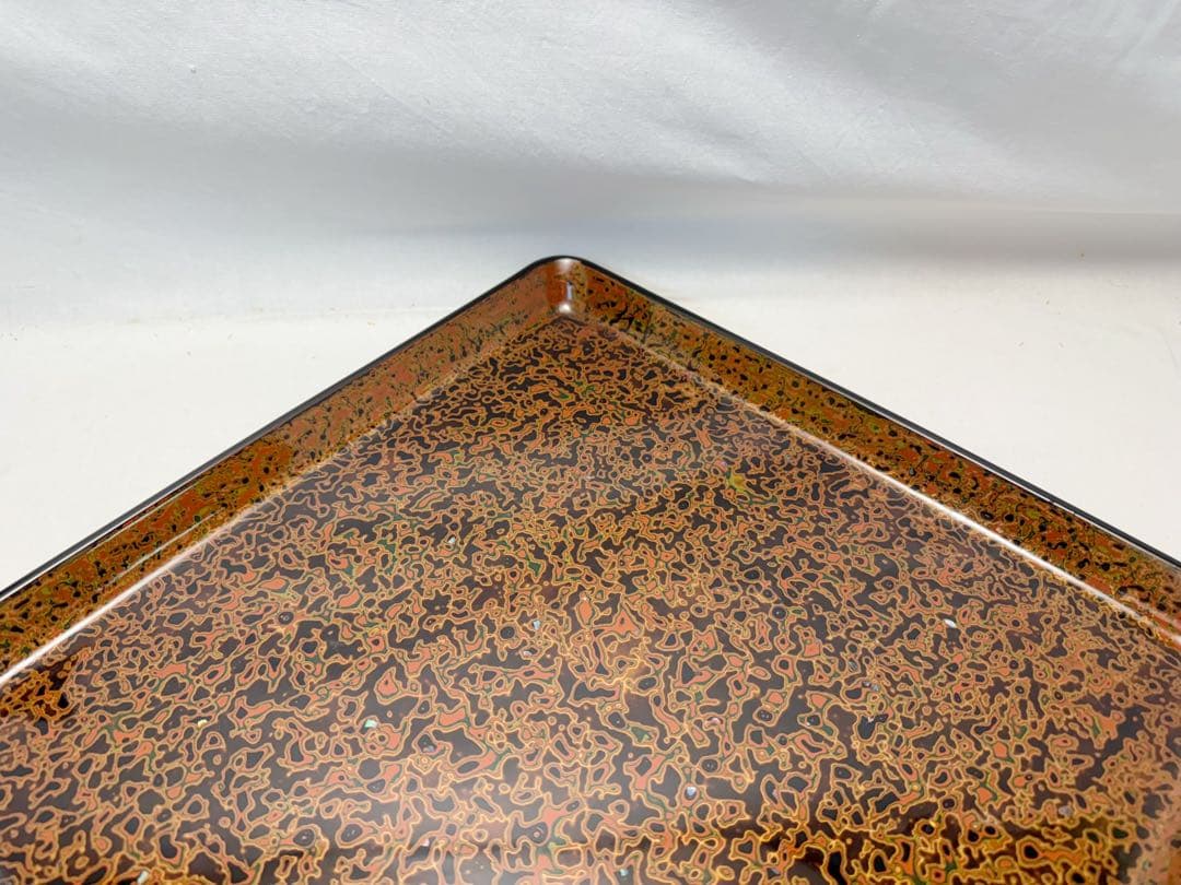 ほぼ未使用 懐石道具 若狭塗 木製 四方盆 5枚組 螺鈿模様 銘々盆 平膳 茶事