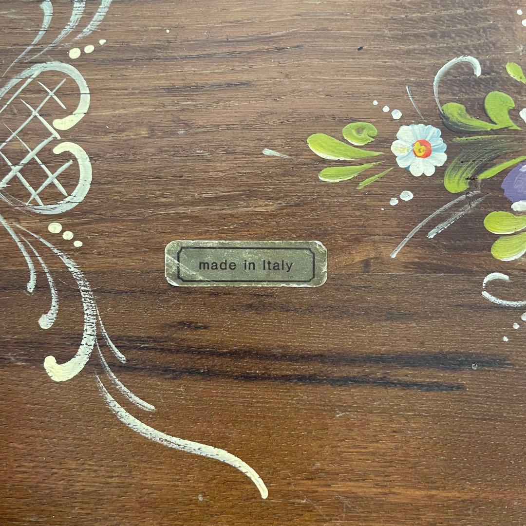 【良品】イタリア製 木製 サイドテーブル ワゴン キャスター付き ハンドペイント