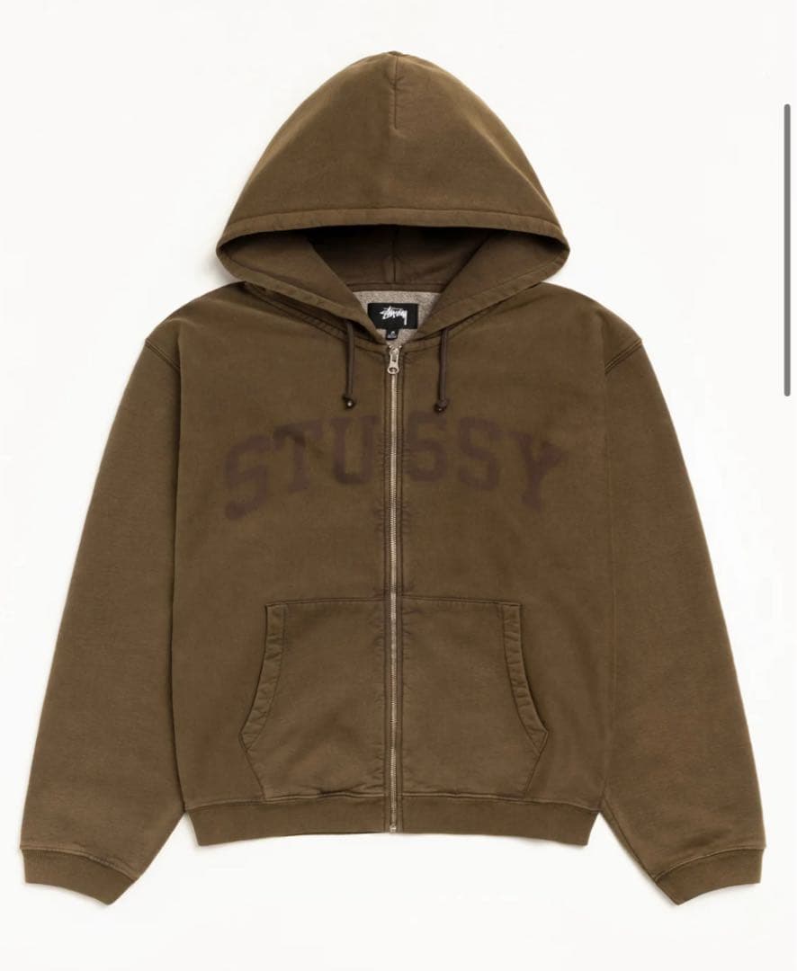 トップス STUSSY ZIP HOODIE FADED GRAPHIC OLIVE S