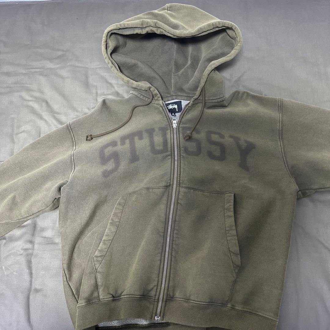 トップス STUSSY ZIP HOODIE FADED GRAPHIC OLIVE S