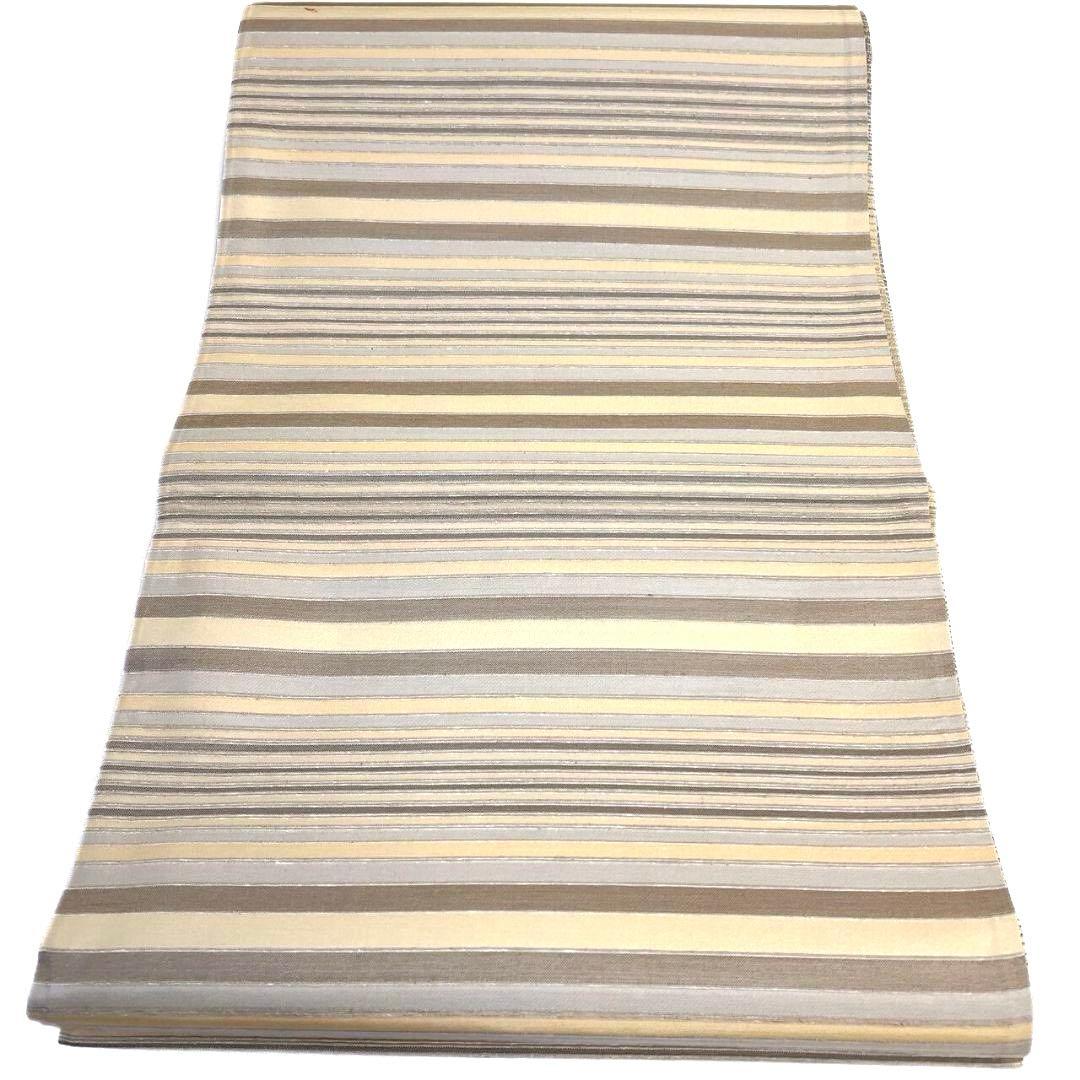 未着用　全通　袋帯　ムガシルク　金銀糸　横縞　ベージュカラー　着物　071a p