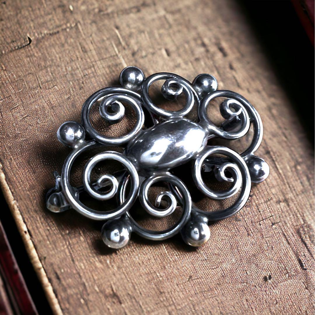 【現品限り】北欧 ヴィンテージ シルバー モダニストブローチ オーバル