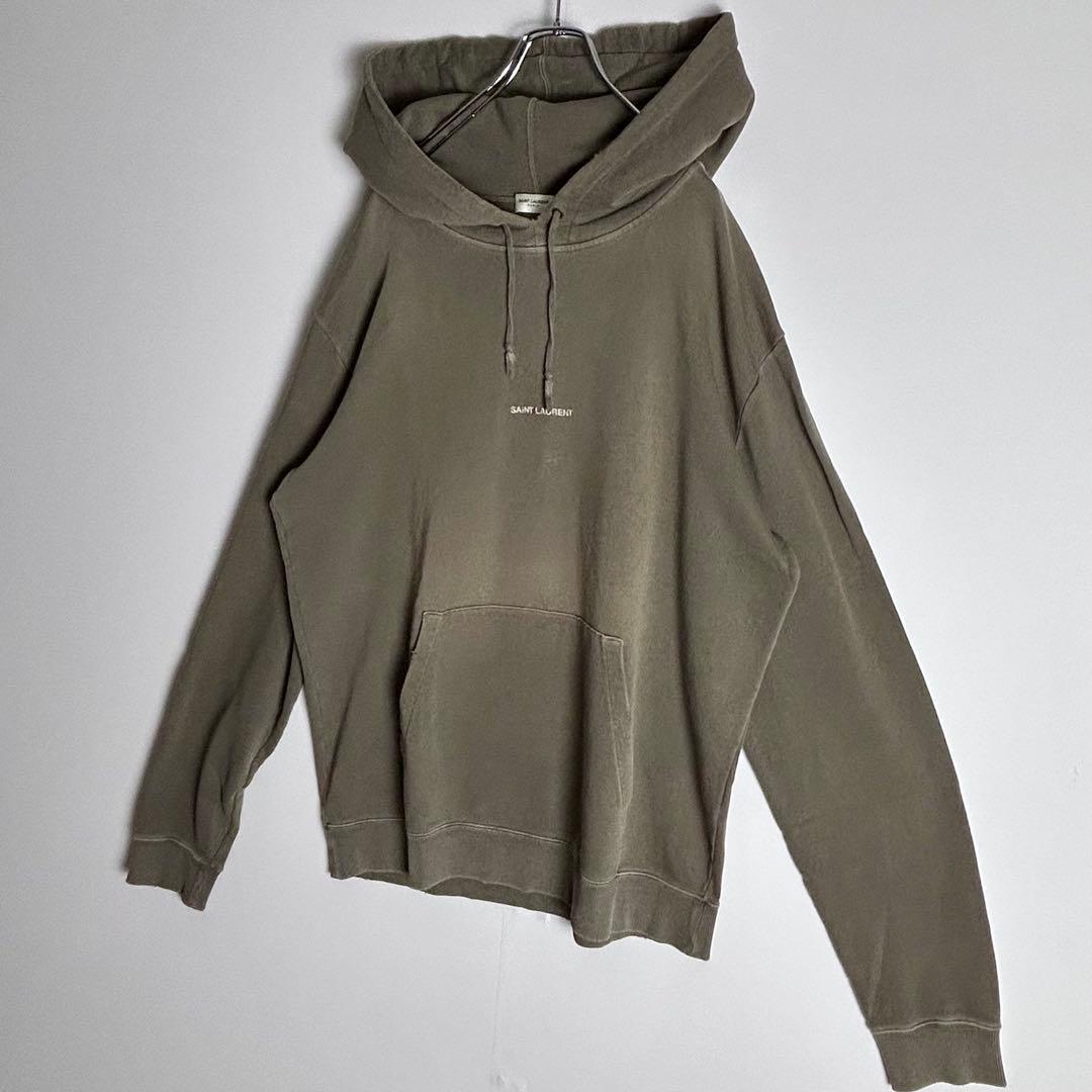 [希少デザイン]サンローランパリロゴプリントダメージ加工パーカーXXL