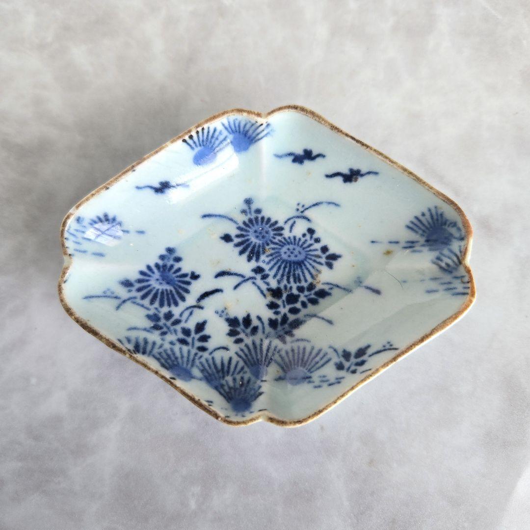 古伊万里　型紙摺印判　こんにゃく印判　染付　豆皿　金継ぎ練習用　骨董　金継ぎ