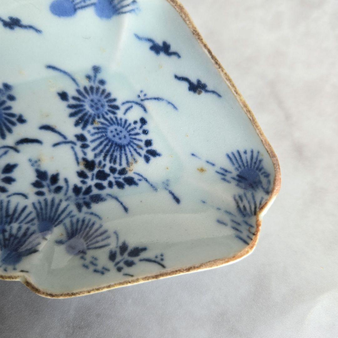 古伊万里　型紙摺印判　こんにゃく印判　染付　豆皿　金継ぎ練習用　骨董　金継ぎ