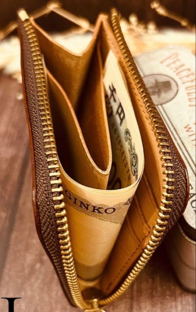 コードバン　レーデルオガワ L字ウォレット　アニリン染め　グリーン