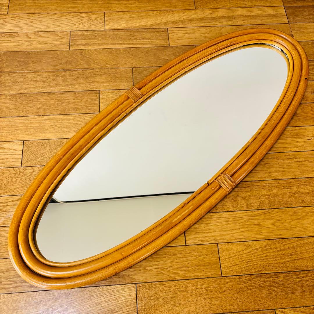 【希少品】　ビンテージ　ラタン　藤　ミラー　壁掛け　ウォールミラー　送料込み