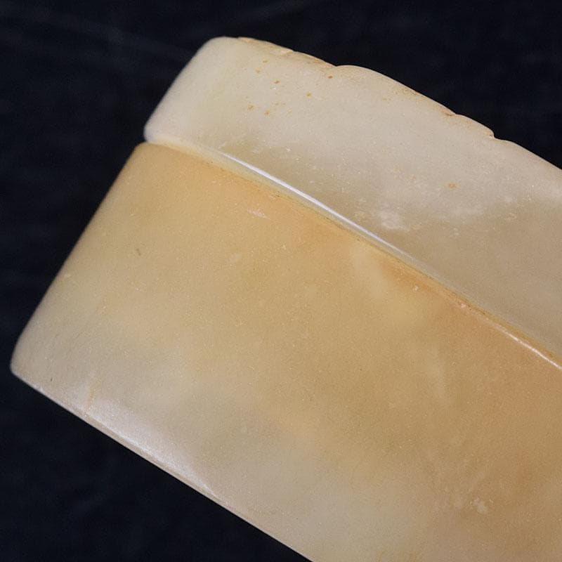 中国　玉石白玉彫刻　人物彫　盒子　蓋物　C　R8624