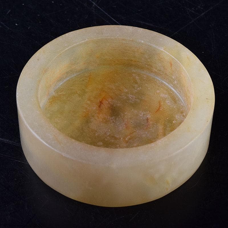 中国　玉石白玉彫刻　人物彫　盒子　蓋物　C　R8624