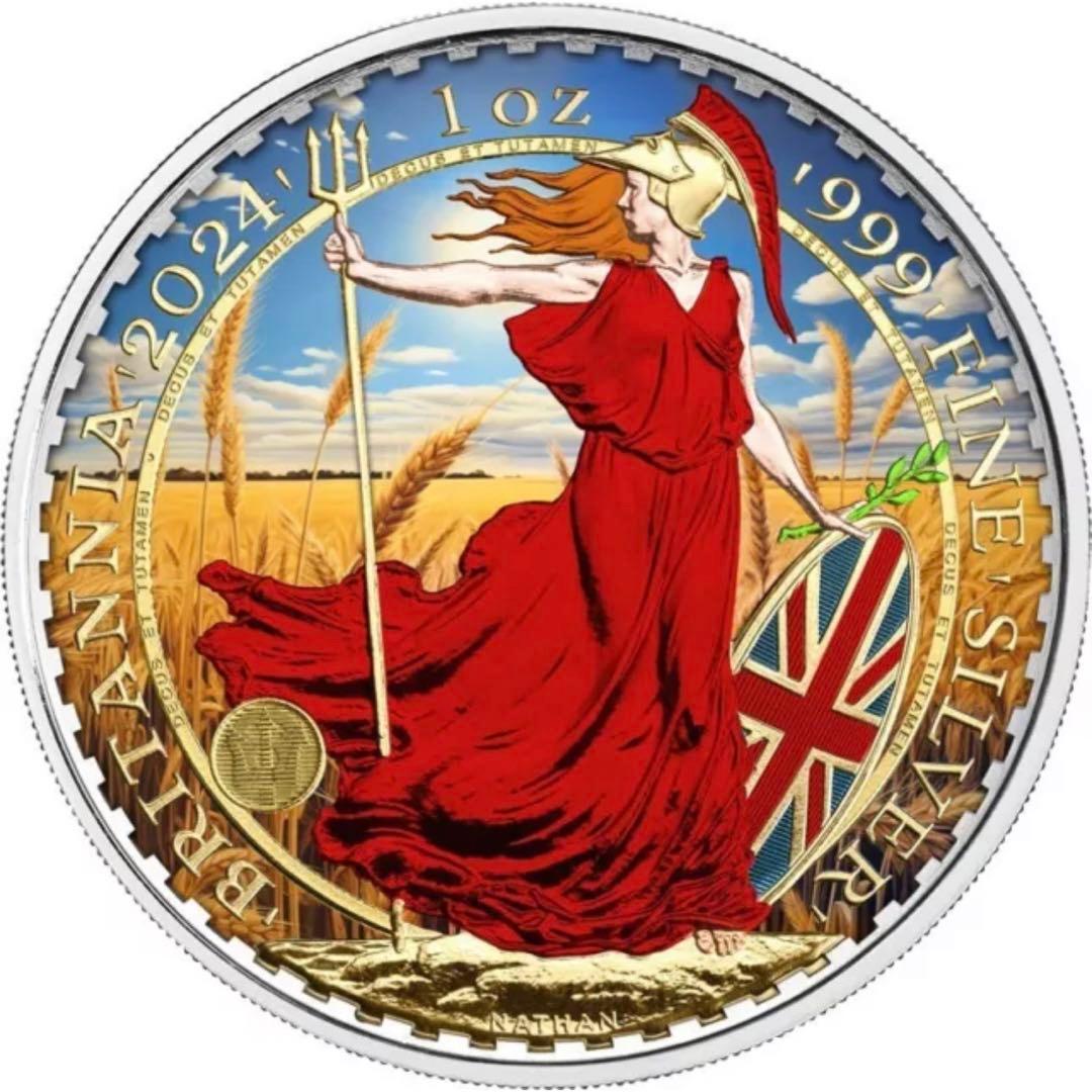 世界100枚限定 イギリス ブリタニア 銀貨 カラー 女神と自然の調和：実りの夏