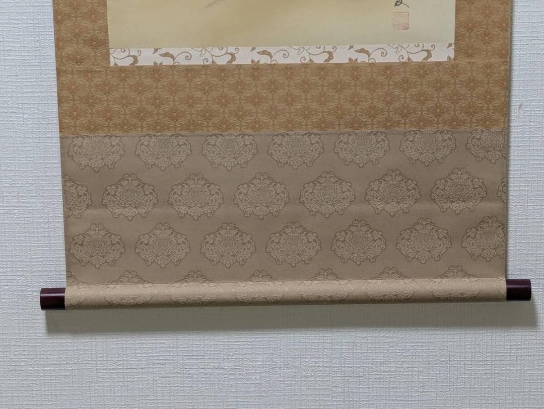 【真作】掛軸　長尾梅友　四神相応山水図　茅葺屋根と清流の詩情　共箱入　T125