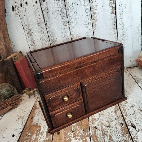 80-90s ヴィンテージ 無垢材 ミラー 付 メイク ボックス ドレッサー 鏡