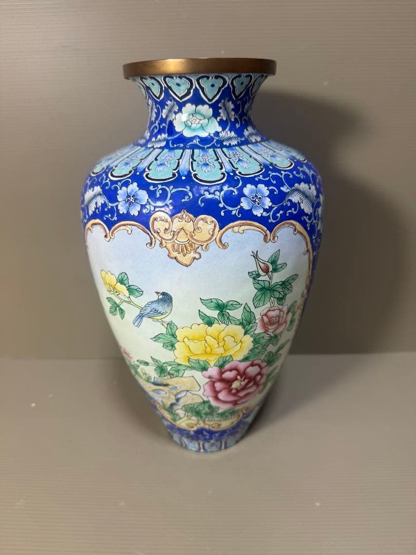 2309 七宝焼　花鳥文　琺瑯　花瓶