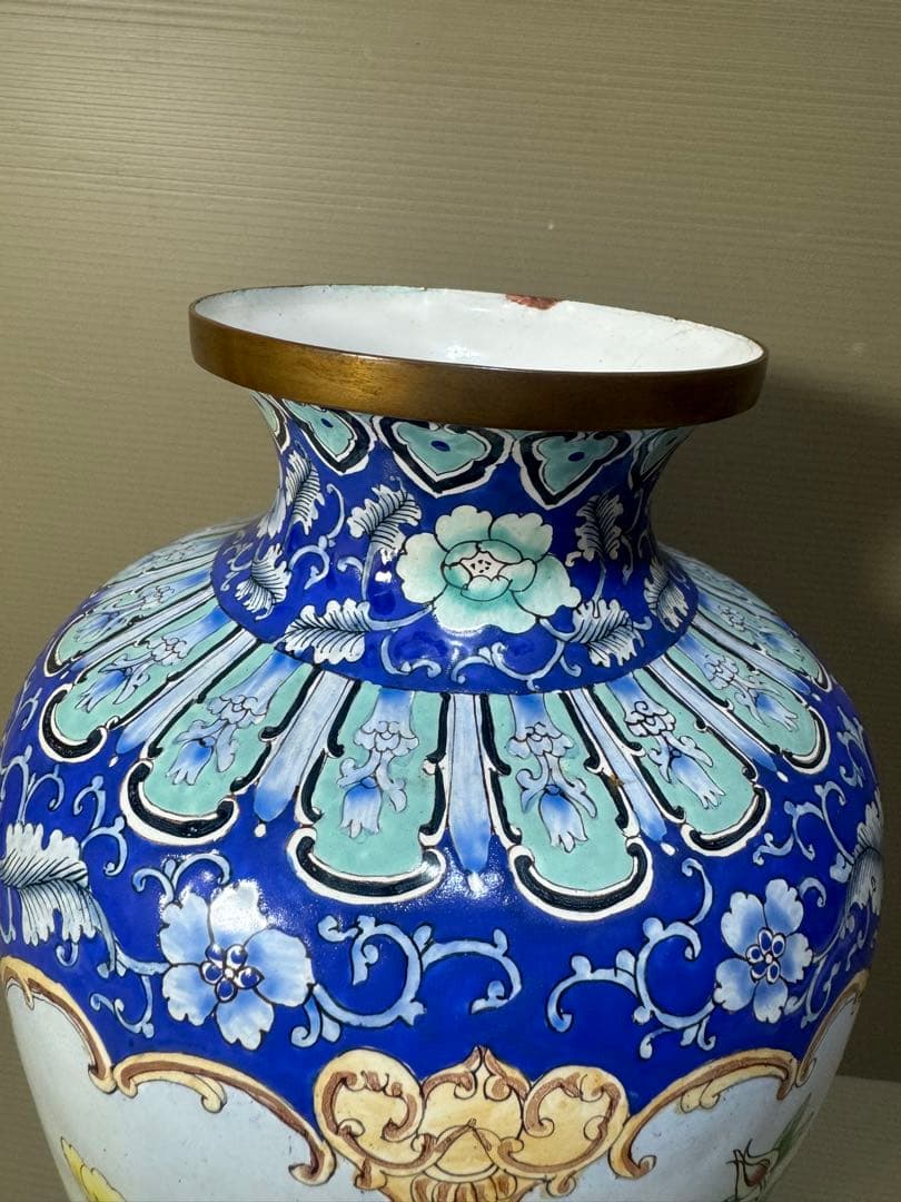 2309 七宝焼　花鳥文　琺瑯　花瓶