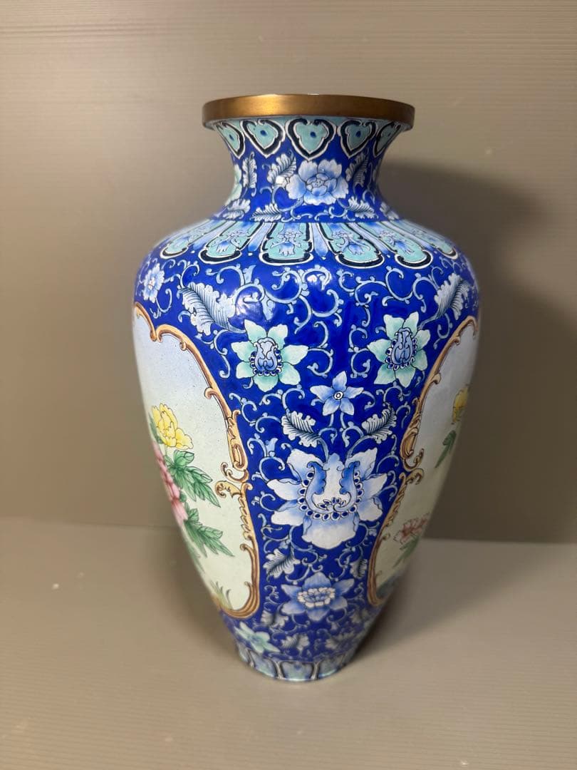 2309 七宝焼　花鳥文　琺瑯　花瓶