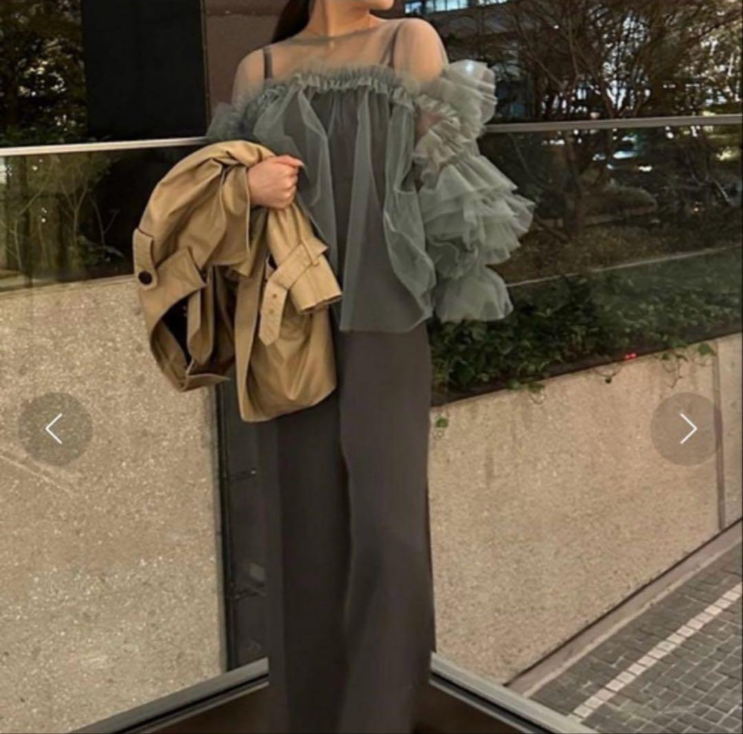 ANDRESDアンドレスド　ニアナ　グリーン　チュールフリルブラウス