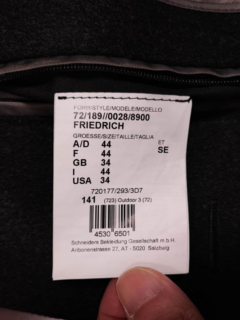 シュナイダー ローデンコート オーストリア製　英米34独仏伊44　ライナー着脱可