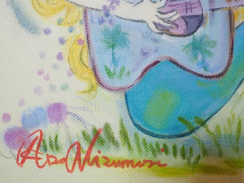 人物画　油絵　水森亜土　金髪の女の子　F6号　額付き　手描き　肉筆