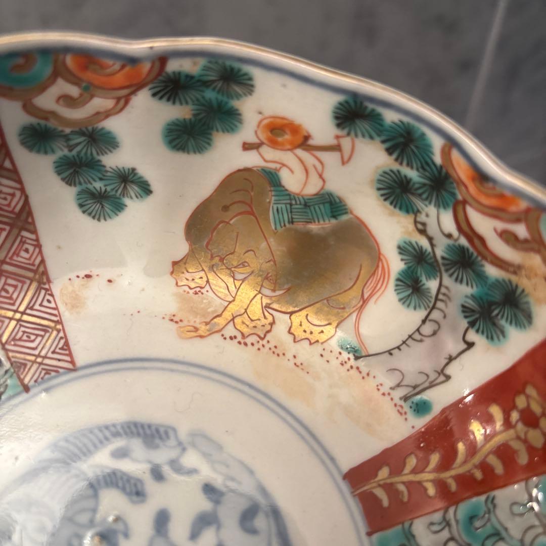 アンティーク江戸後期　希少なゾウが可愛らしく、豪華絢爛な古伊万里ボウル