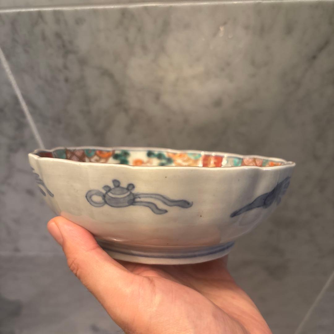 アンティーク江戸後期　希少なゾウが可愛らしく、豪華絢爛な古伊万里ボウル
