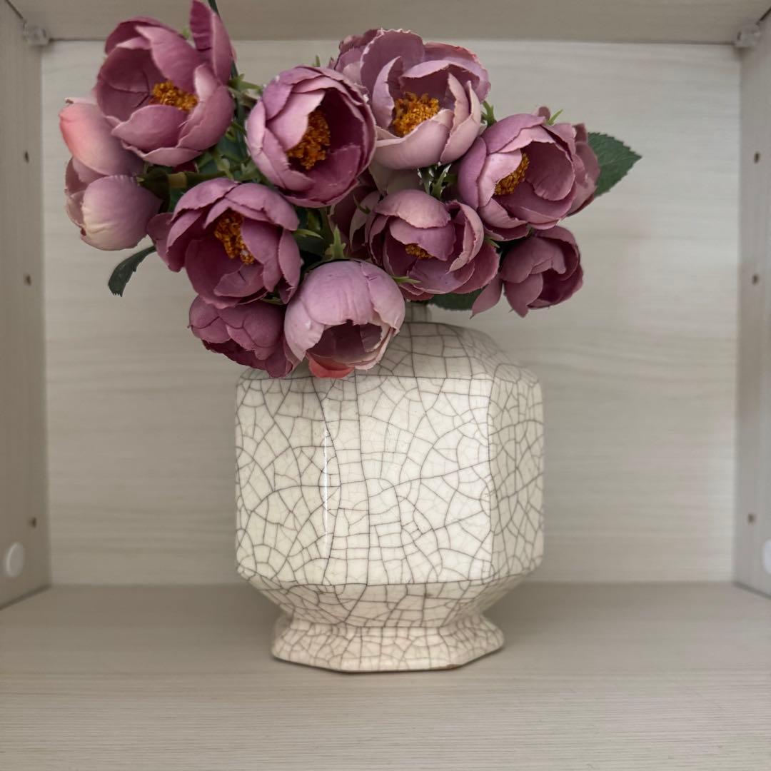 中国美術　八角面取　壺　花瓶　花器　氷裂貫入　骨董