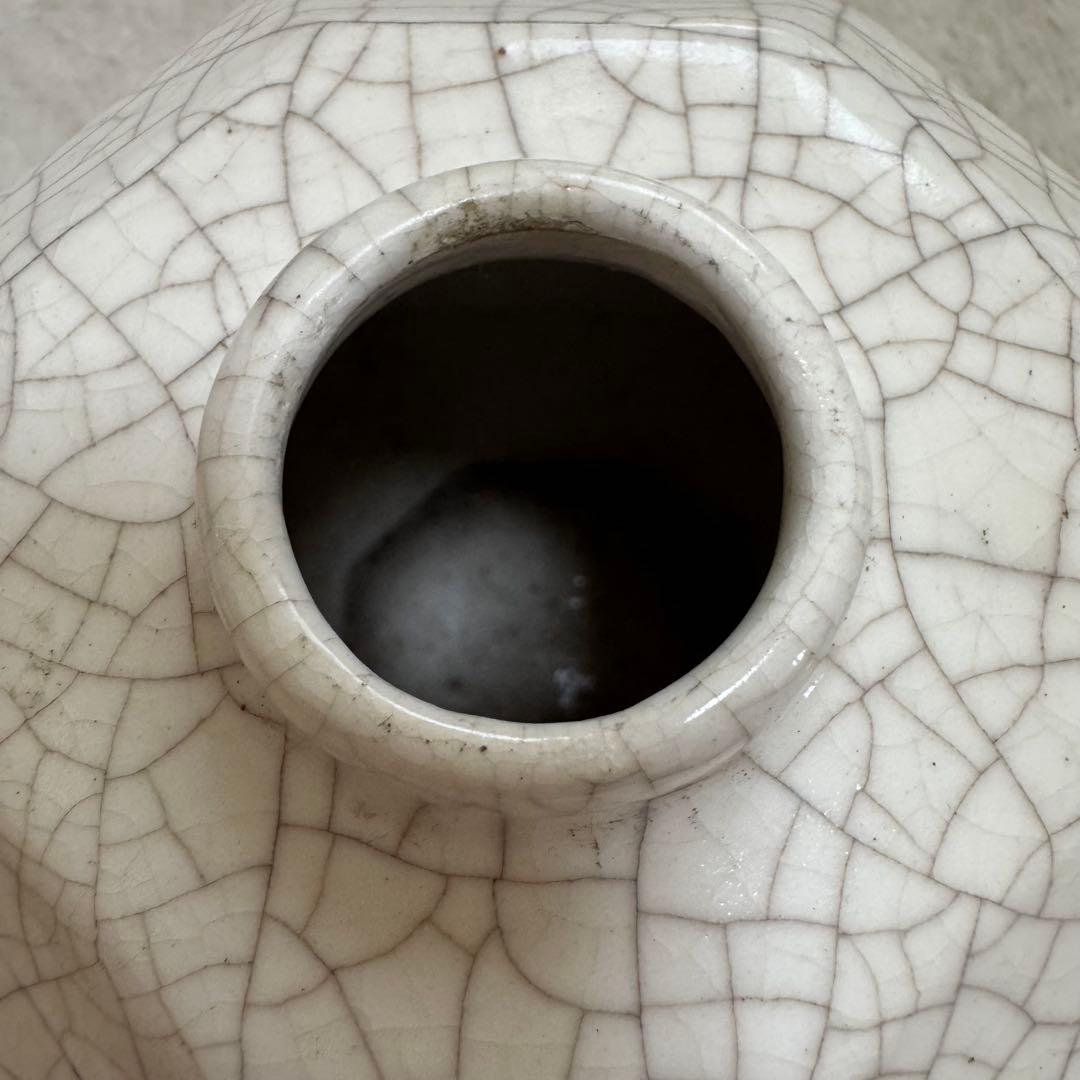 中国美術　八角面取　壺　花瓶　花器　氷裂貫入　骨董