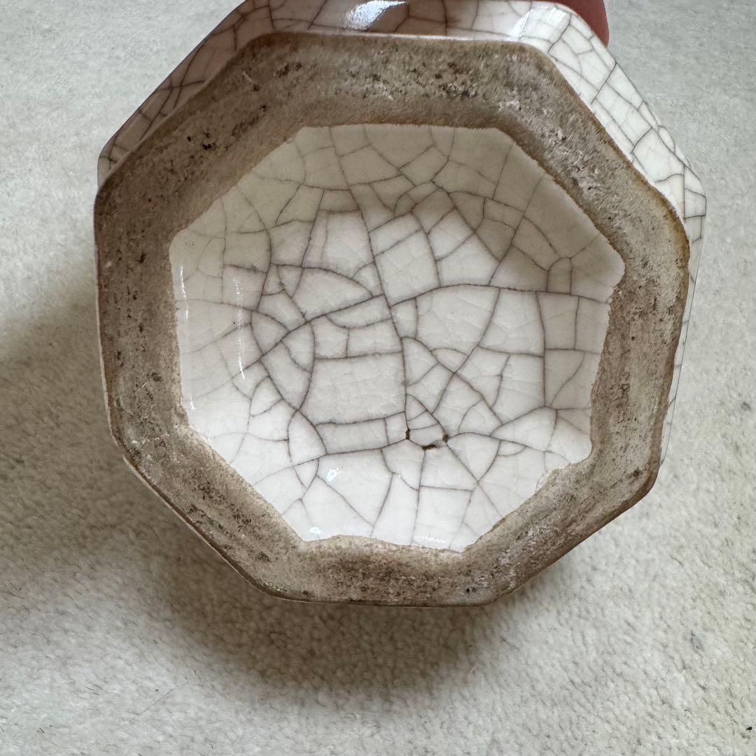 中国美術　八角面取　壺　花瓶　花器　氷裂貫入　骨董