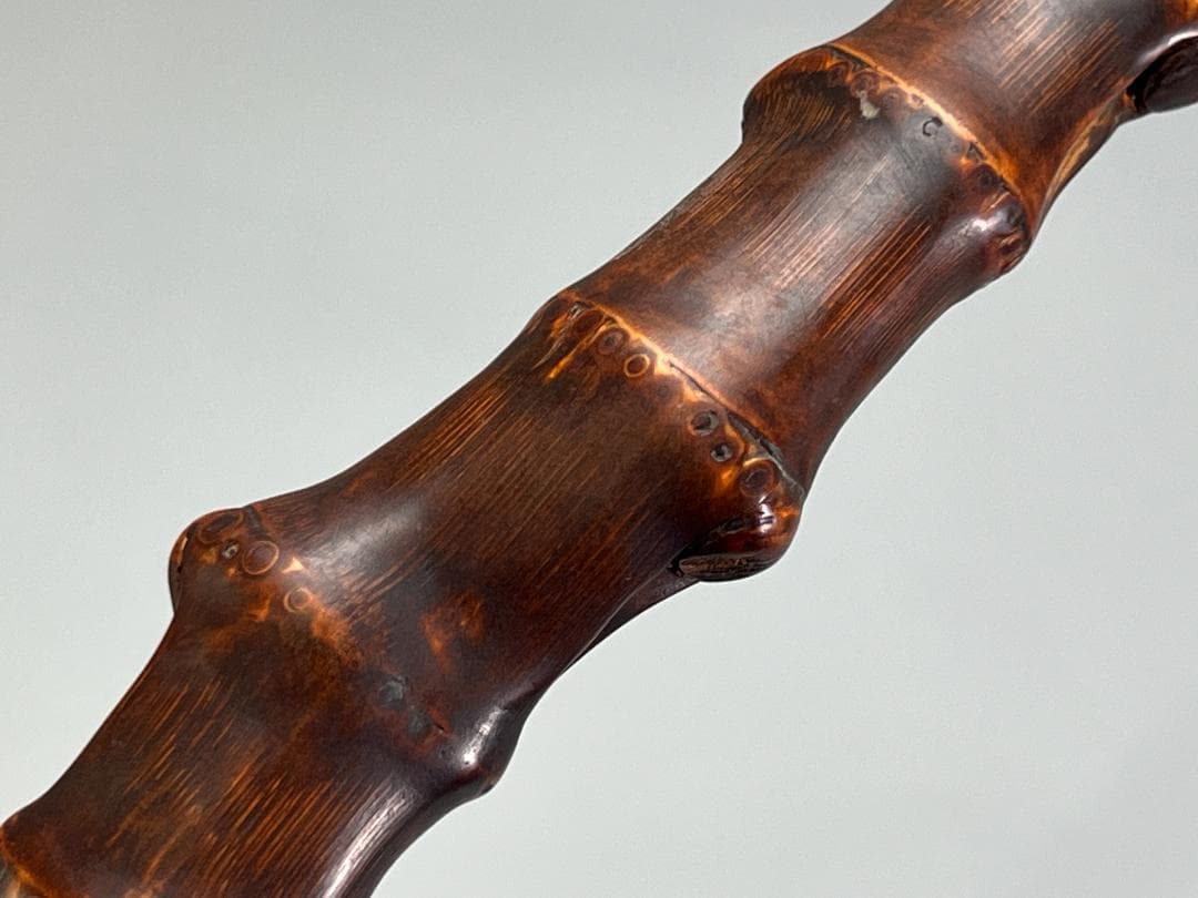 靈芝 竹雕搭天然樹瘤如意 長：47cm 古無垢材 天然木 根子彫 手彫り 置物