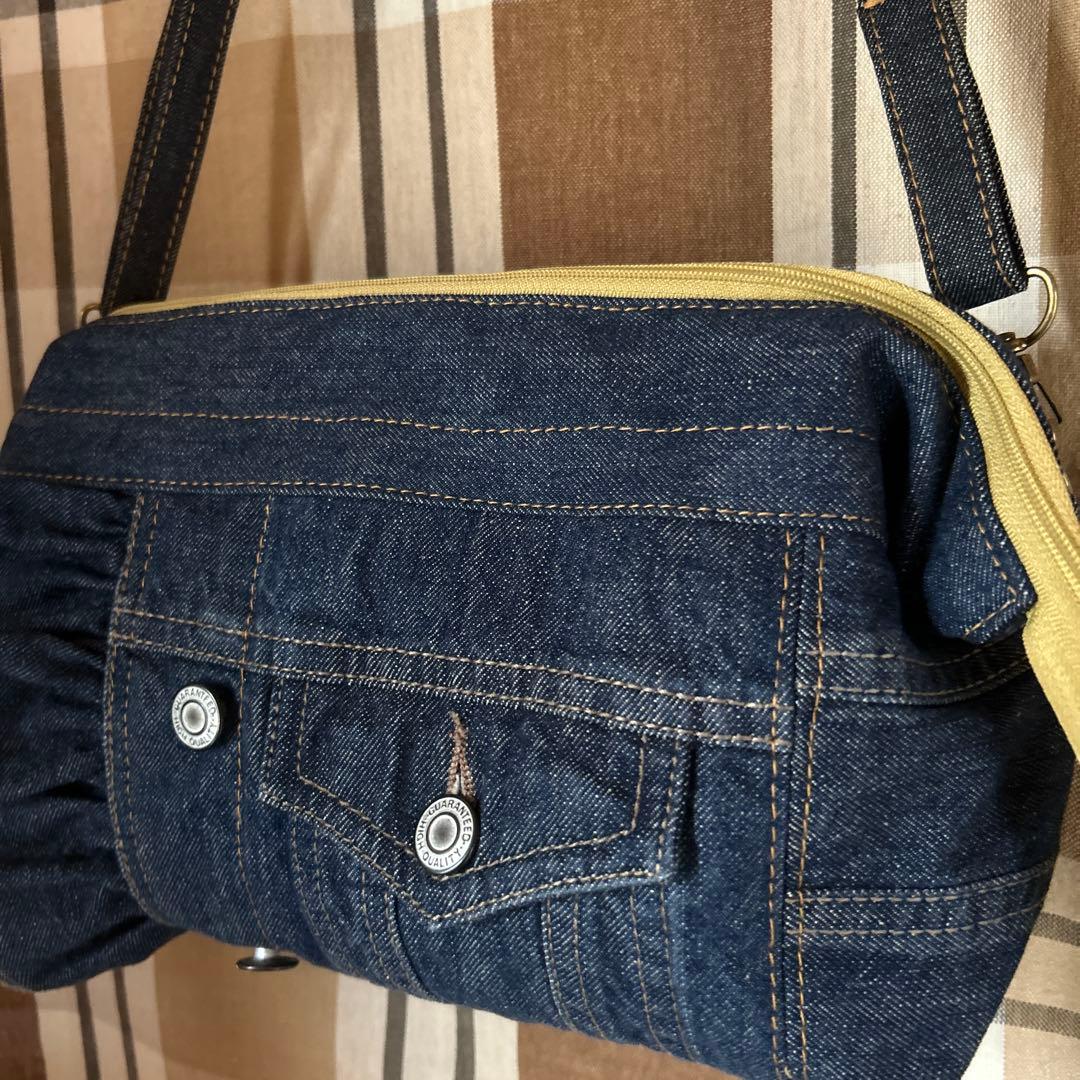 デニムリメイクフリルテトラポーチハンドメイド