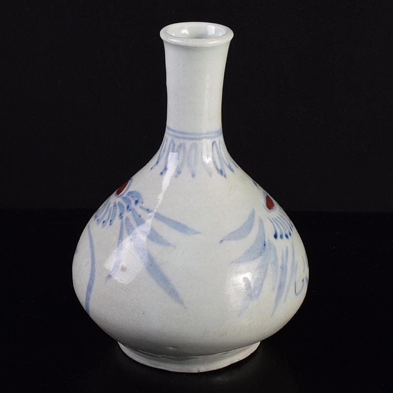 朝鮮美術　李朝　高麗白磁　辰砂染付　花文瓶　壺　M　R7653