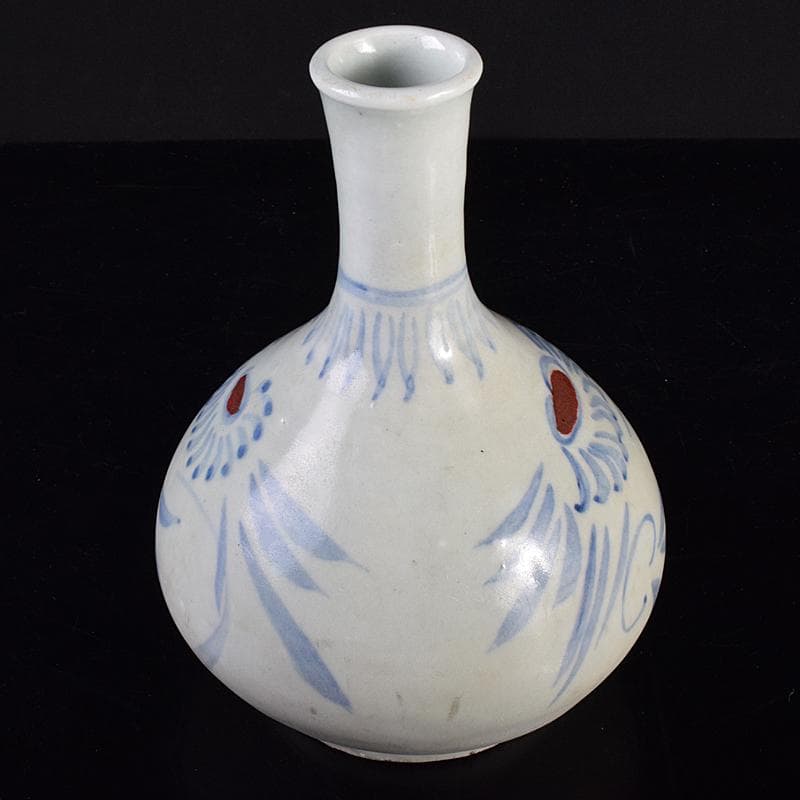 朝鮮美術　李朝　高麗白磁　辰砂染付　花文瓶　壺　M　R7653