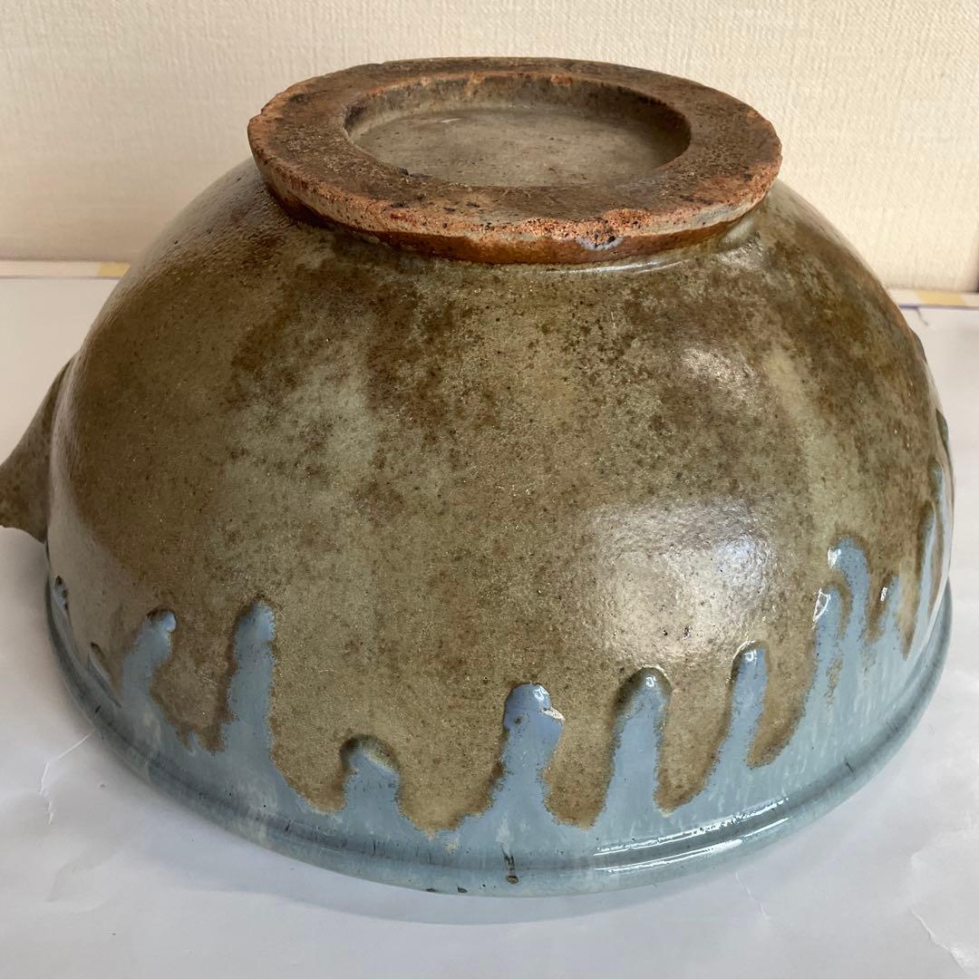 松代焼岡田窯　青釉薬片口　明治中期から大正初期頃