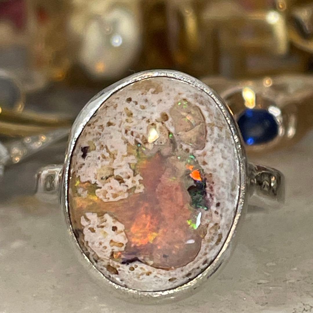 ハンドメイド　シルバー925 シルバーリング　カンテラオパール