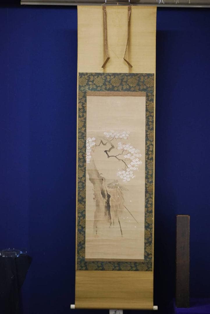 真作/英一蝶/桜案山子/極札付/布袋屋掛軸HD-441