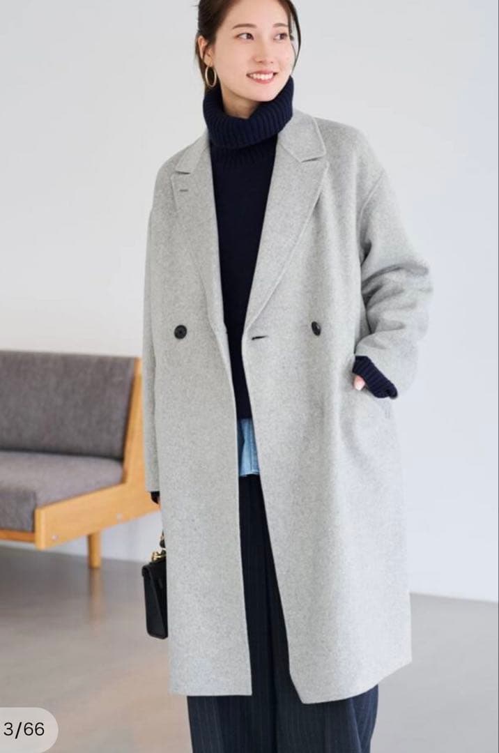 フレームワーク　SUPER160’sダブルブレストコートグレー36 ベイクルーズ