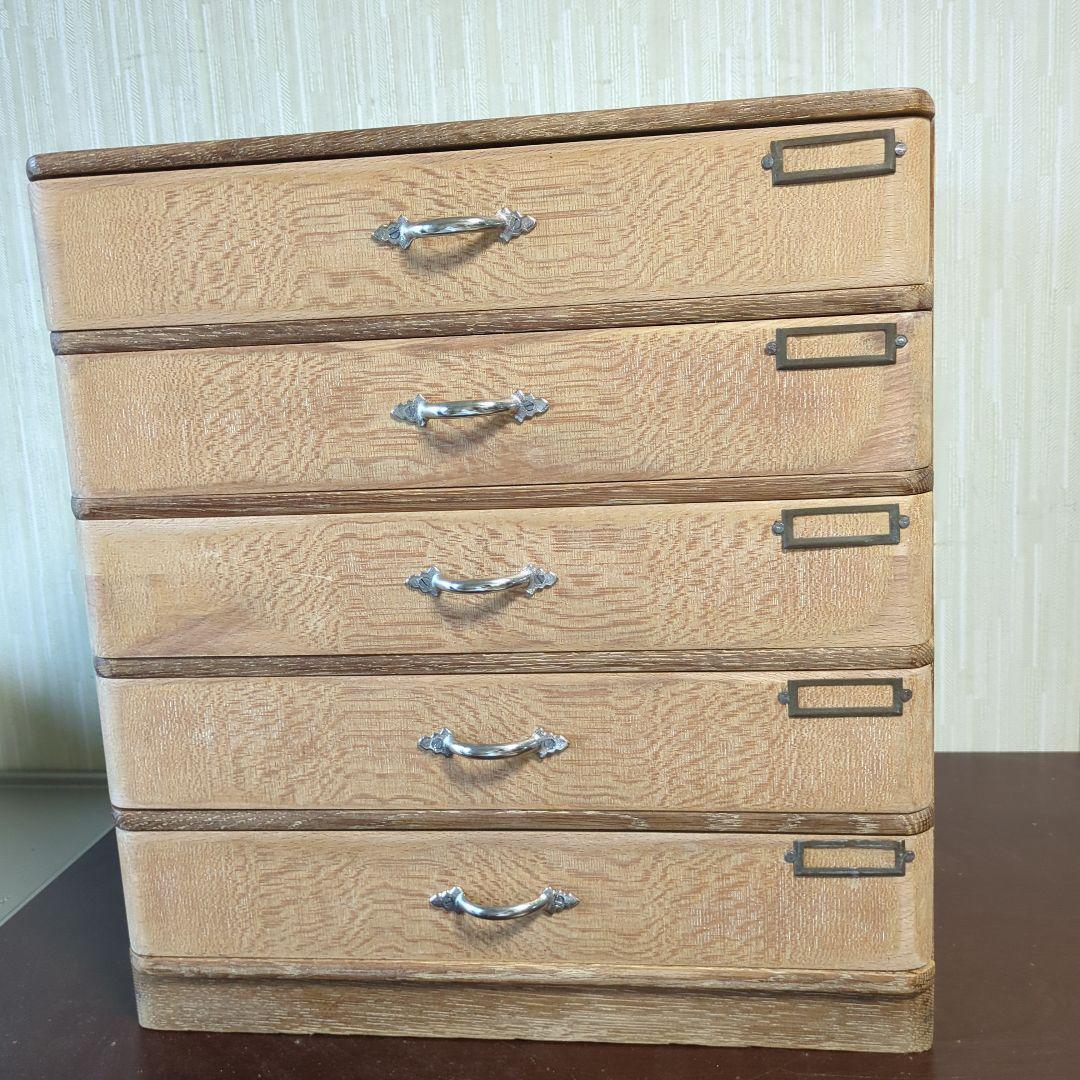 古道具アンティーク5段やや大きめ引き出しA4サイズ可