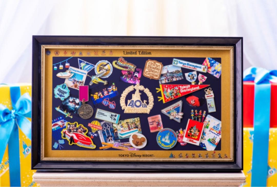 ディズニーランド40周年　ピンバッジ16個フレーム付きミッキーマウスと仲間たち