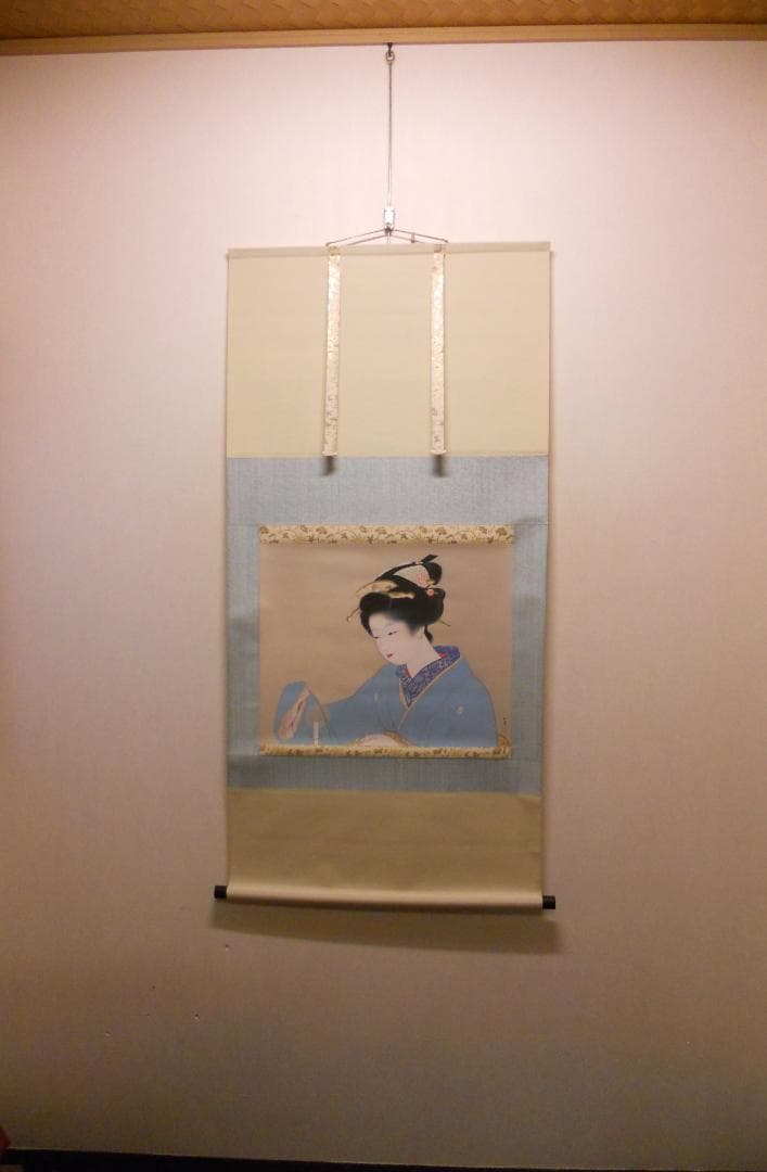 掛け軸 上村松園 『 灯 』 美人画 名品 複製 希少 茶道具 掛軸 新品