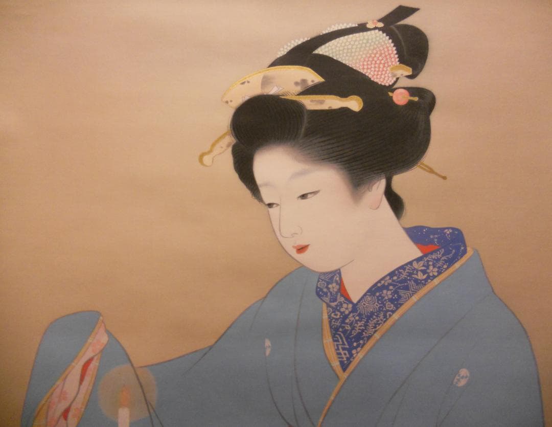 掛け軸 上村松園 『 灯 』 美人画 名品 複製 希少 茶道具 掛軸 新品