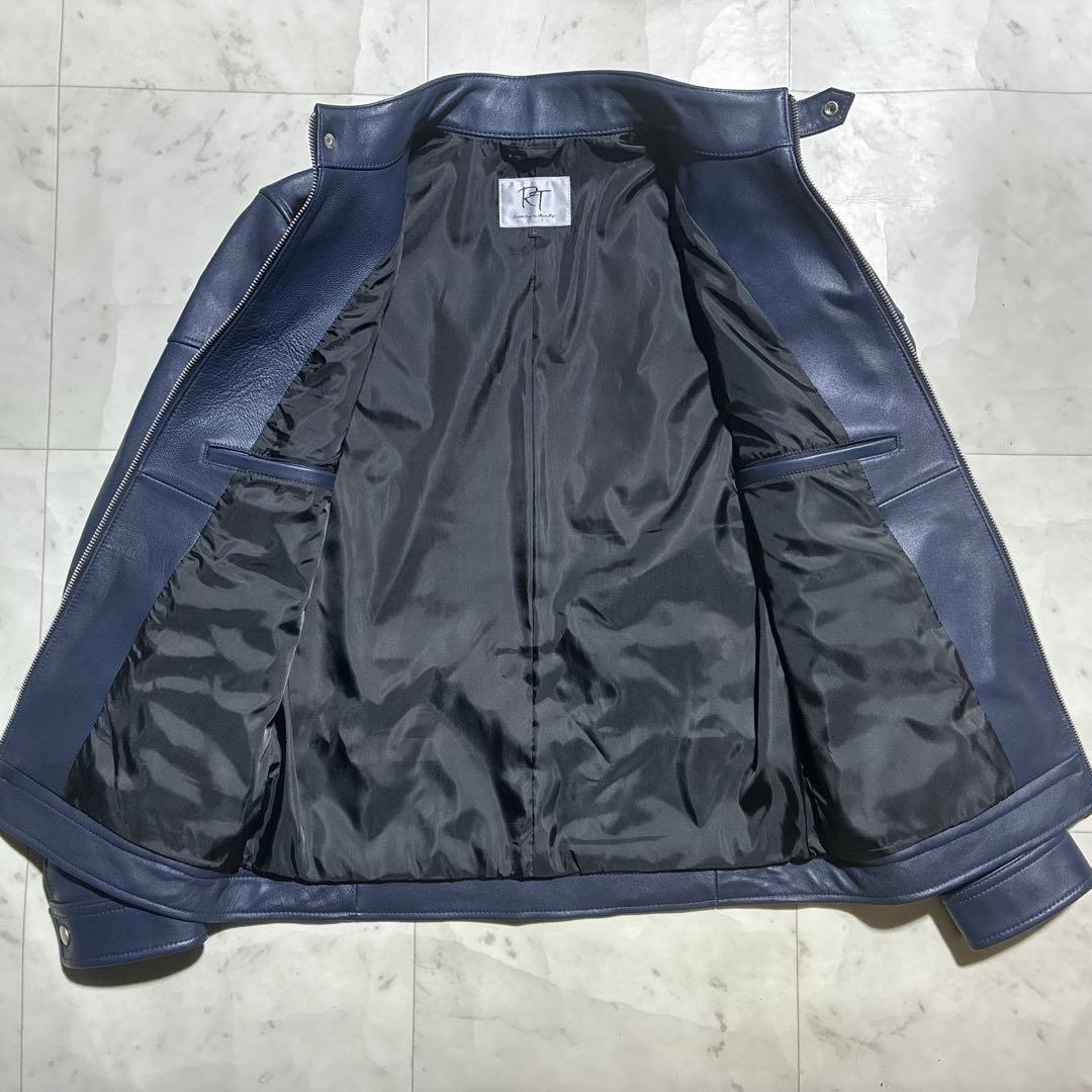 未使用級/L ラトルトラップ　レザージャケット　羊革　ネイビー　光沢感　Wジップ