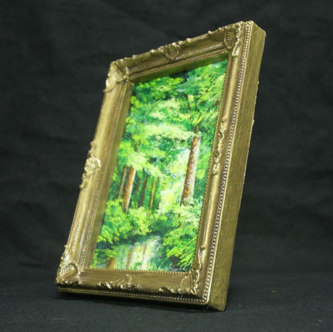 油絵 油彩 油彩画 絵 絵画 キャンバスパネル ミニ絵画【新緑の森】