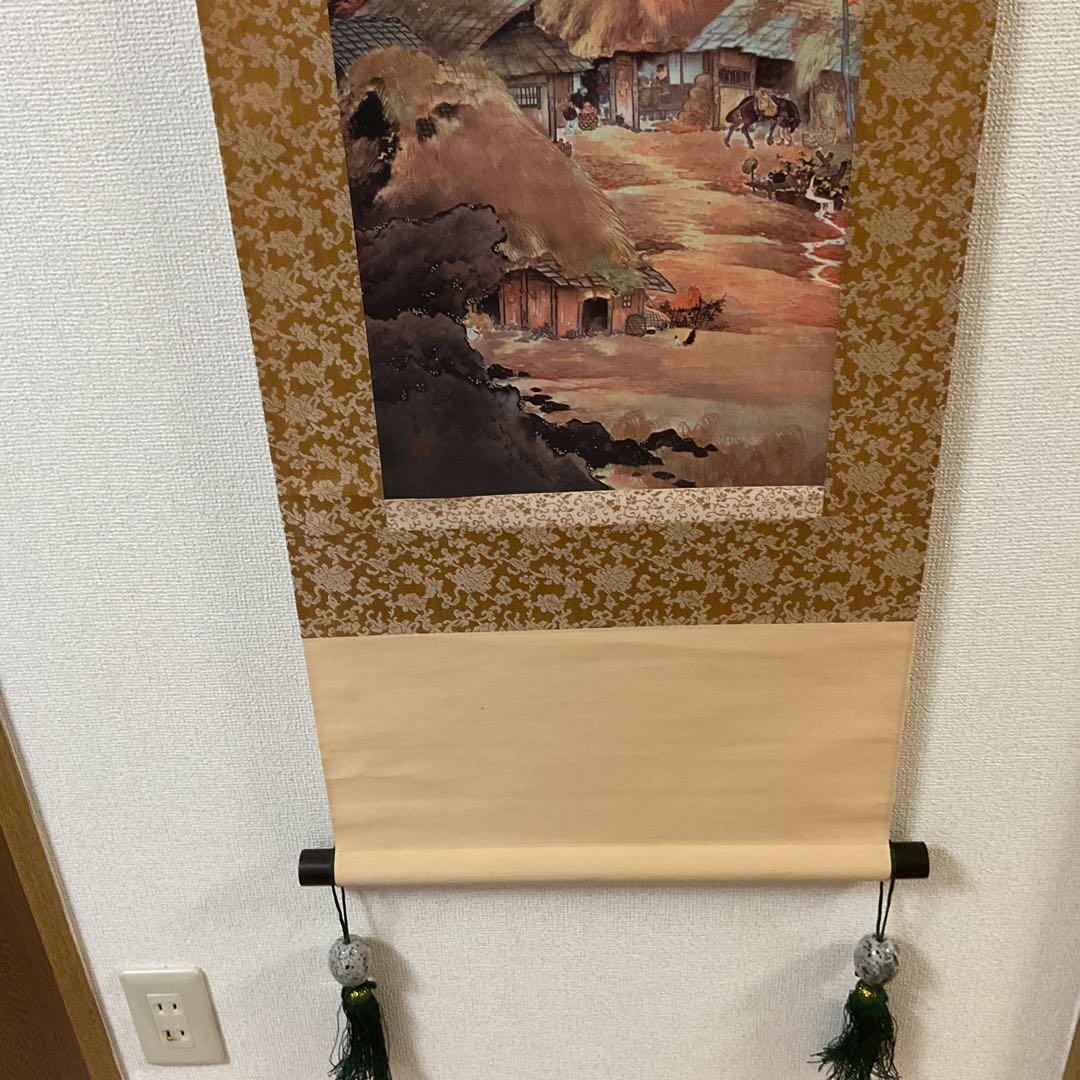 復刻画 泰挙作 絹本風景画 軸先細工軸先