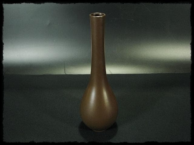 根来 茂昌 唐銅 鶴首 花入 釜師遠州流職方 師香取正彦 茶道具花器 f159