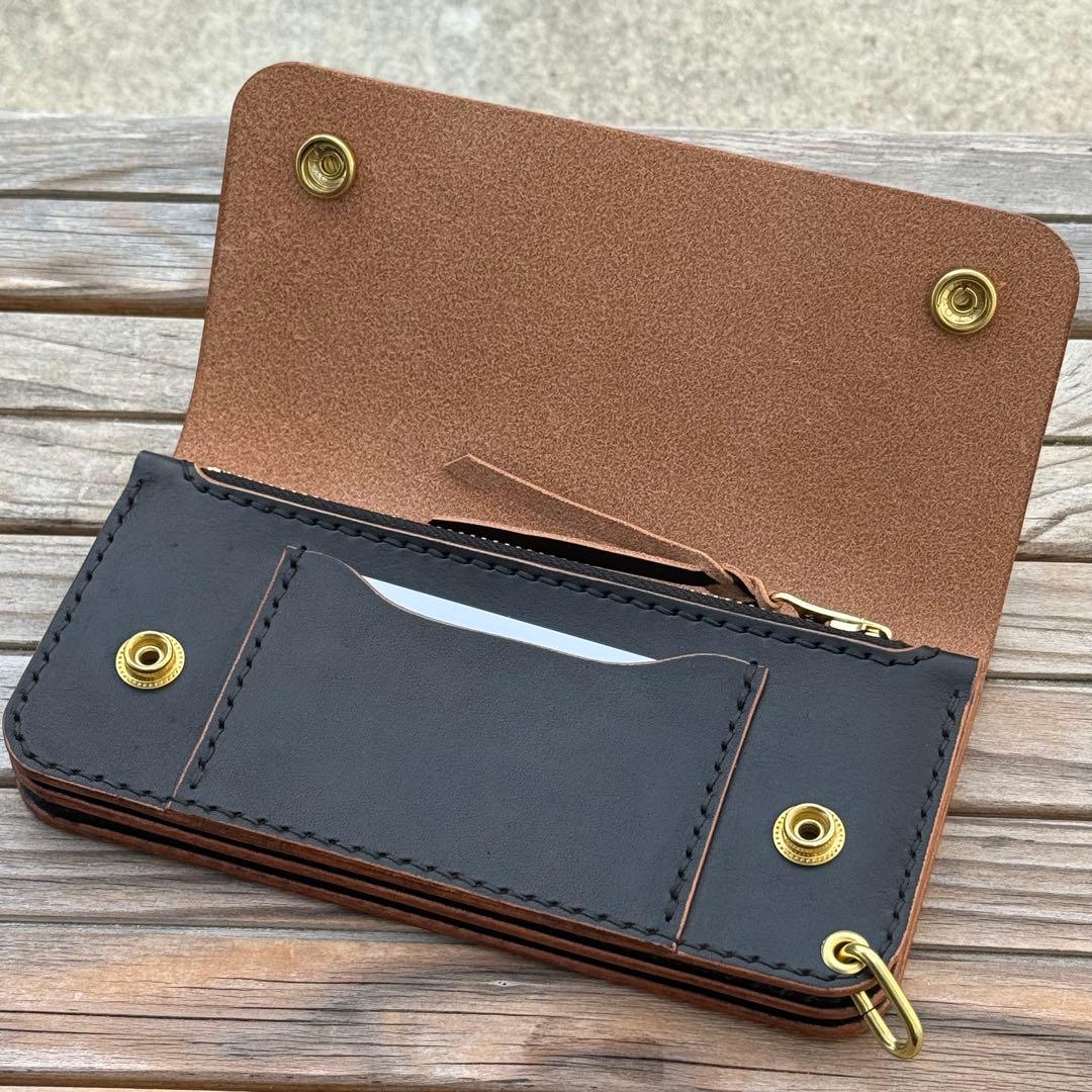 栃木レザー　茶芯　ロング　トラッカーウォレット