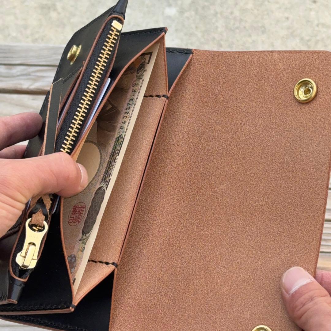 栃木レザー　茶芯　ロング　トラッカーウォレット