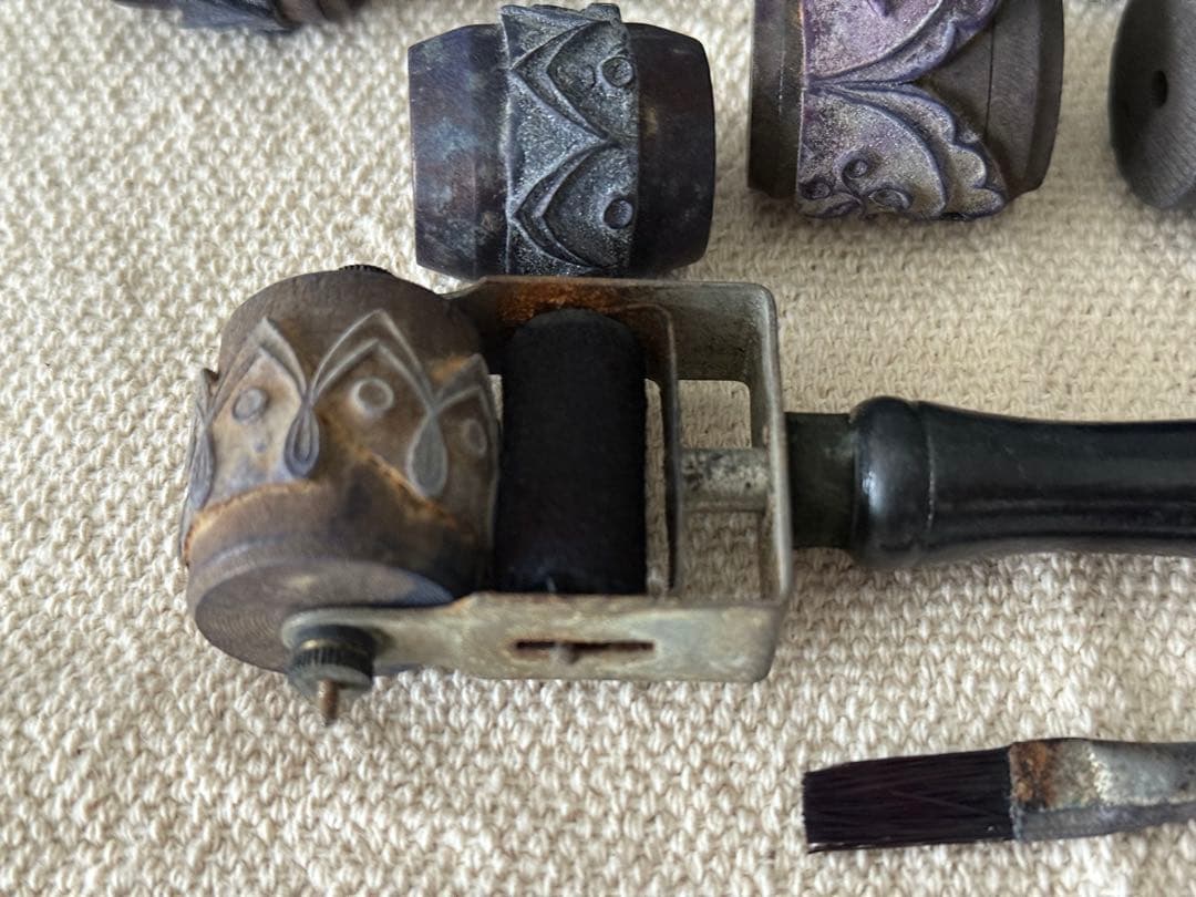 フランスアンティーク　木製スタンプ 15個セット インク瓶付き