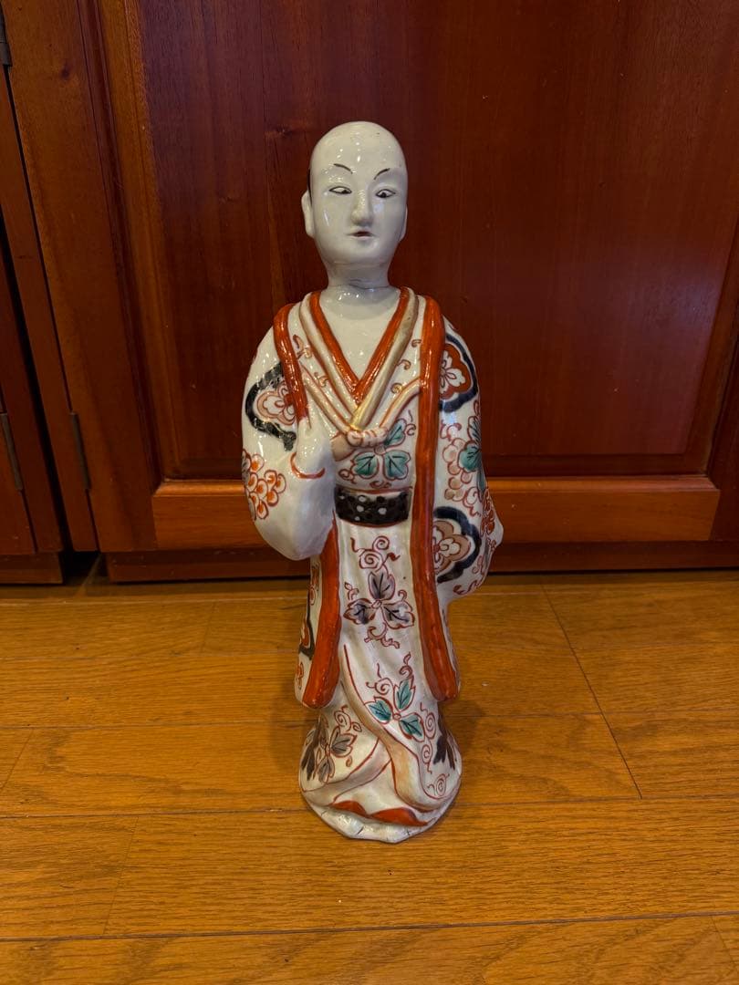 古伊万里色絵役者人形　陶器人形 扇持男人形 飾物 置物 時代物　古美術
