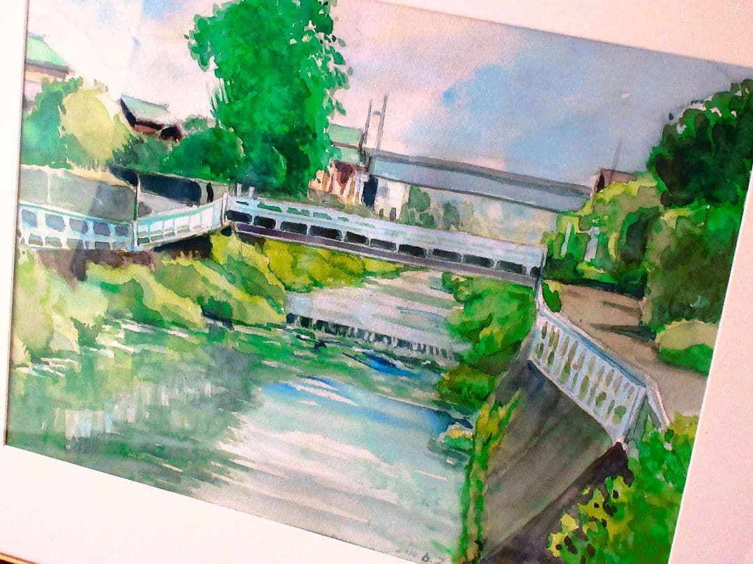 風景 水彩画 緑と青のトーン