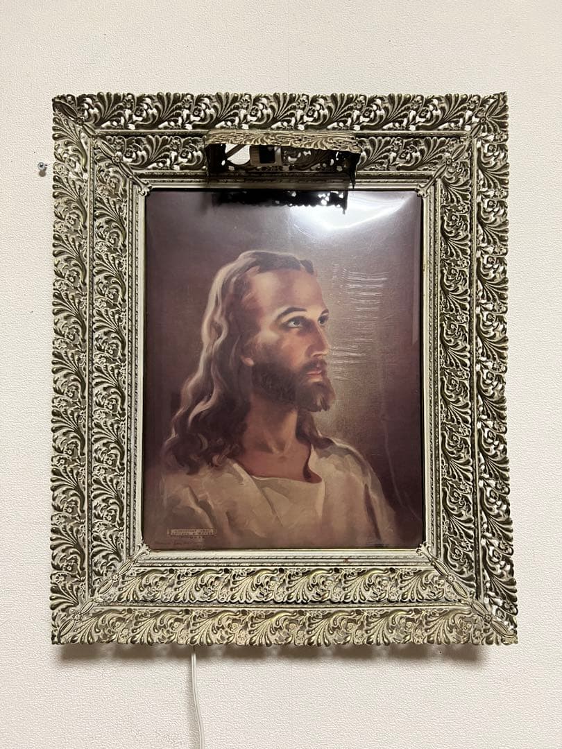 イエス・キリストの肖像画 照明付き ヴィンテージ