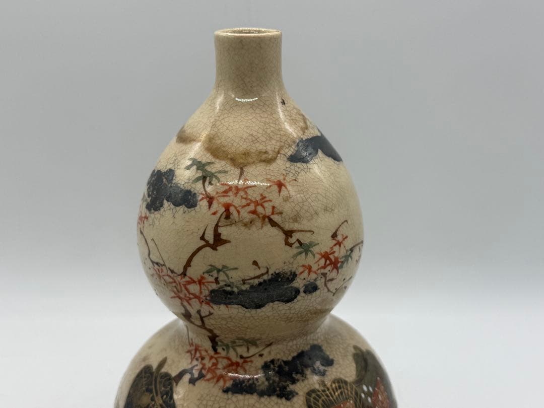 時代　仁清作　色絵金銀彩瓢箪型花車紋　共箱　茶道具　送料込み260122